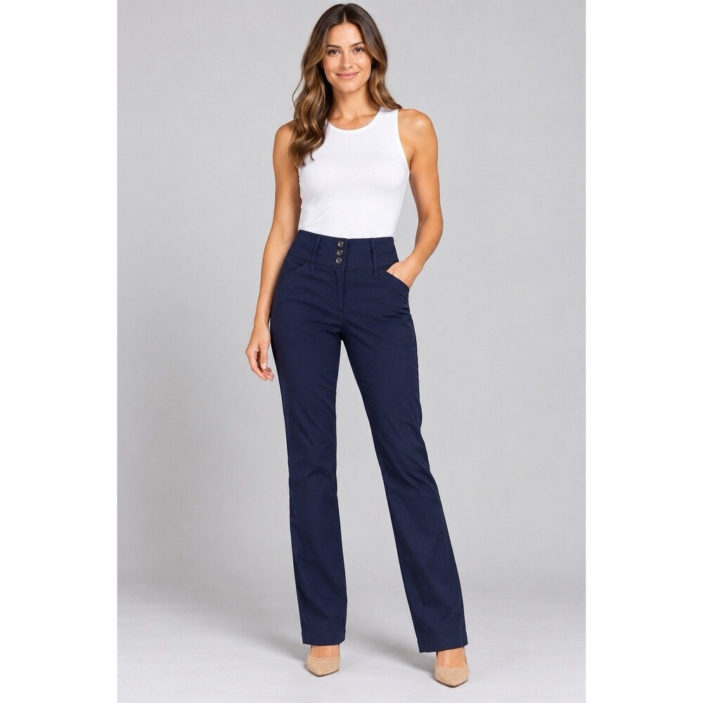 Anatomie Women’s S Navy Stretch Travel Pants 3 Button Straight Leg 32” Inseam D